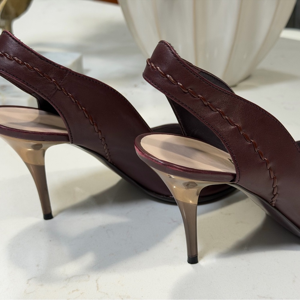 Salvatore Ferragamo Dark Red Peep-Toe Heels - Picture 7 of 10